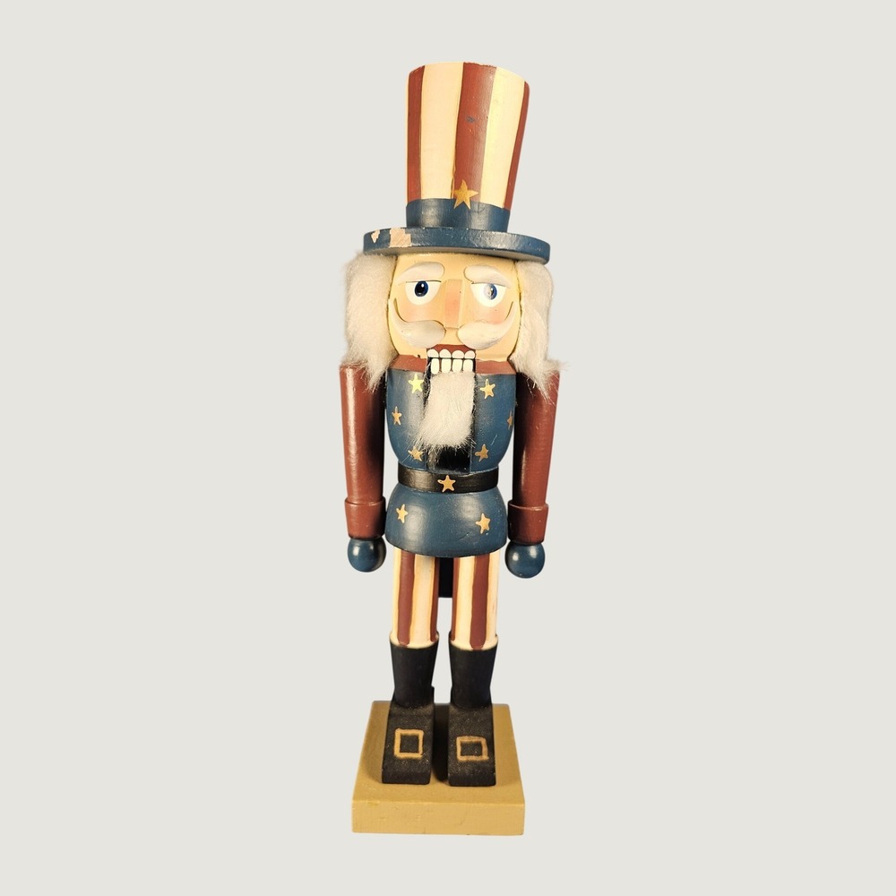 Uncle Sam Wooden Nutcracker Patriotic Americana 4th of July Decor 12.5 Inch